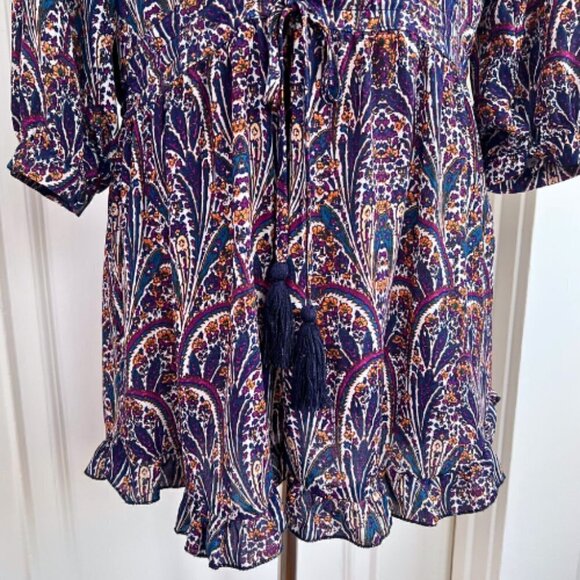 OLIVACEOUS Paisley Tassel Drawstring Dress with Ruffle Hem Size M - Picture 4 of 14